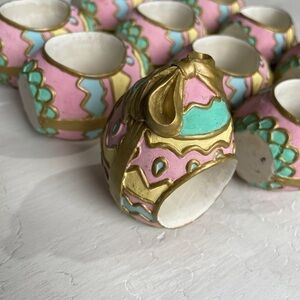 Set‎ of 12 Easter Egg Napkin Rings – Hand-Painted Pastel w/ Gold Trim